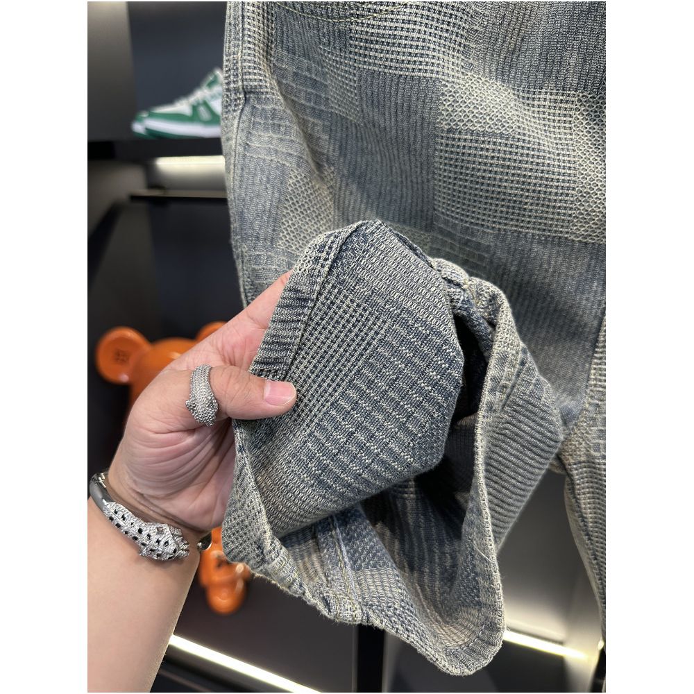 American casual retro mosaic checkered denim shorts for men 2026 summer new style loose fit trendy and cool image 4