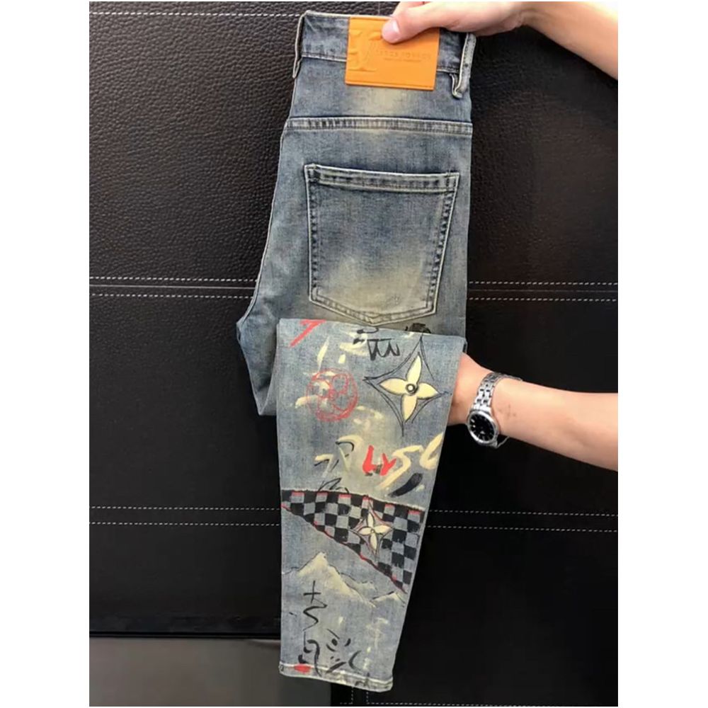 Trendy high street printed jeans for men new spring style slim fit straight leg versatile and unique long pants image 4