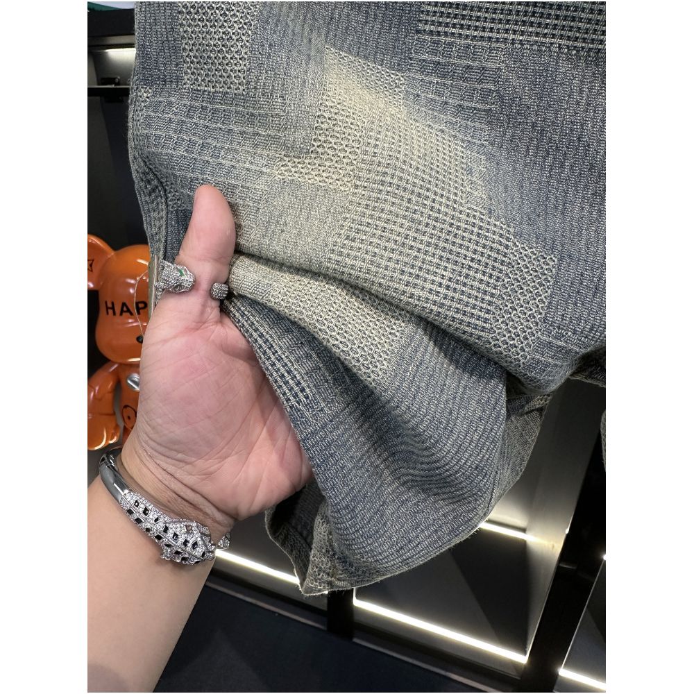 American casual retro mosaic checkered denim shorts for men 2026 summer new style loose fit trendy and cool image 3