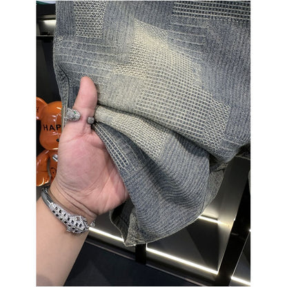 American casual retro mosaic checkered denim shorts for men 2026 summer new style loose fit trendy and cool image 3