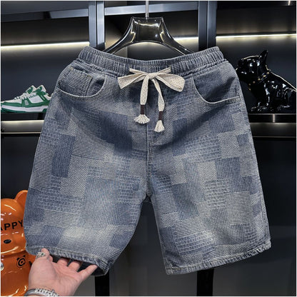 Men's Retro Checkered Denim Shorts – Casual Summer Fit