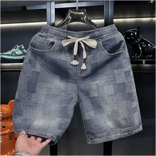 Men's Retro Checkered Denim Shorts – Casual Summer Fit