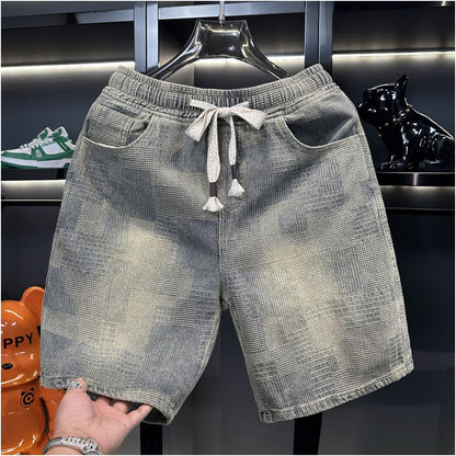 Men's Retro Checkered Denim Shorts – Casual Summer Fit
