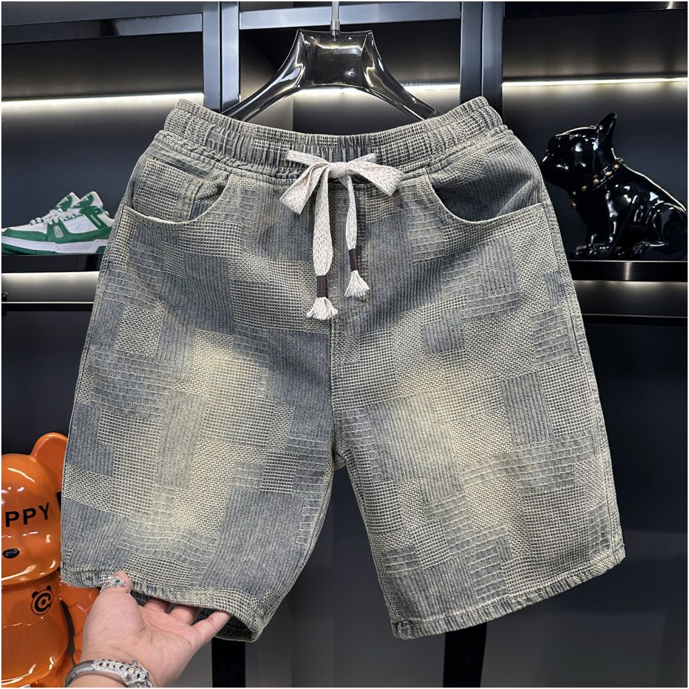 Men's Retro Checkered Denim Shorts – Casual Summer Fit