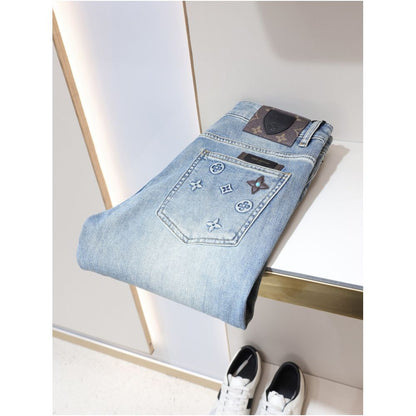European and American trendy brand light blue stretch slim denim jeans for men spring and summer comfortable soft slim fit straight leg casual pants image 1