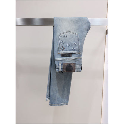 European and American trendy brand light blue stretch slim denim jeans for men spring and summer comfortable soft slim fit straight leg casual pants image 2