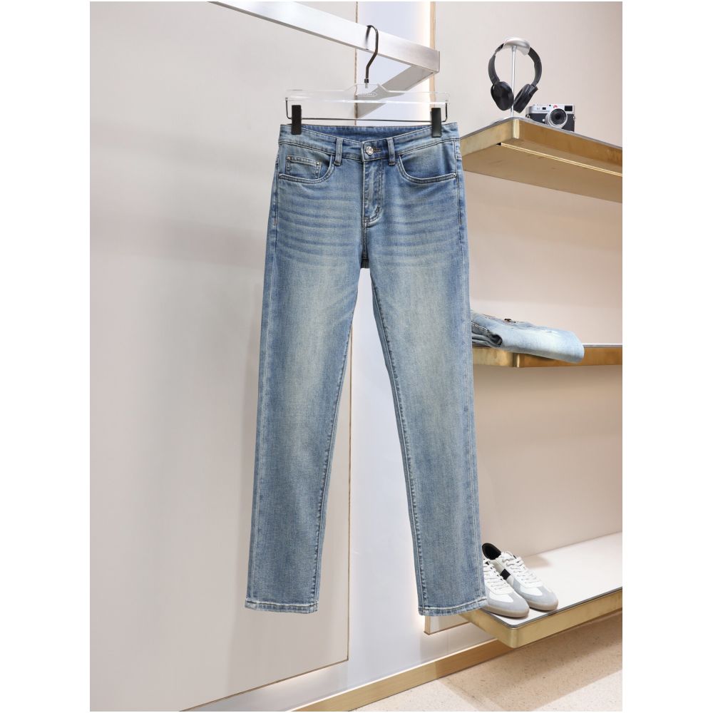 European and American trendy brand light blue stretch slim denim jeans for men spring and summer comfortable soft slim fit straight leg casual pants image 3