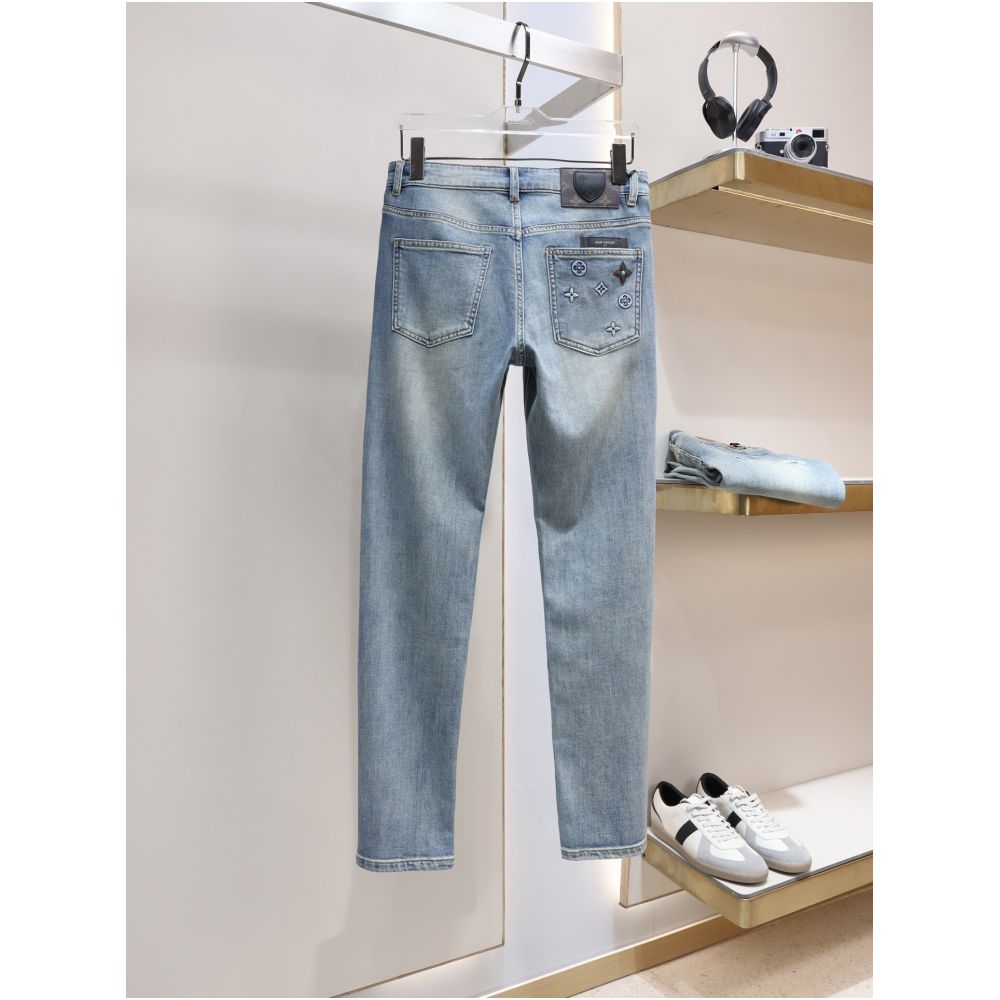 European and American trendy brand light blue stretch slim denim jeans for men spring and summer comfortable soft slim fit straight leg casual pants image 4
