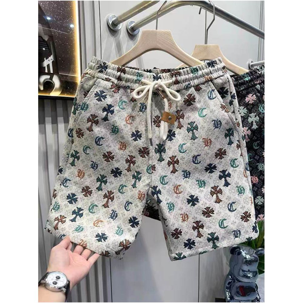 2025 Trendy Straight Leg Men s Shorts Elastic Waist Five Point Printed Casual Pants Beach Pants European Style Mid Length Pants Youth Style image 0