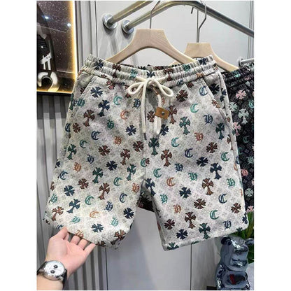 2025 Trendy Straight Leg Men s Shorts Elastic Waist Five Point Printed Casual Pants Beach Pants European Style Mid Length Pants Youth Style image 0