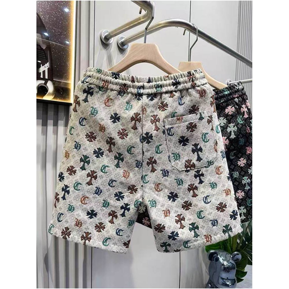 2025 Trendy Straight Leg Men s Shorts Elastic Waist Five Point Printed Casual Pants Beach Pants European Style Mid Length Pants Youth Style image 2