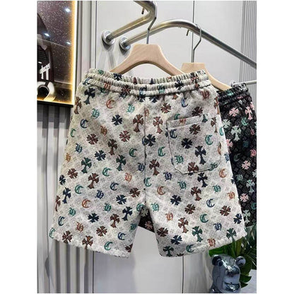 2025 Trendy Straight Leg Men s Shorts Elastic Waist Five Point Printed Casual Pants Beach Pants European Style Mid Length Pants Youth Style image 2