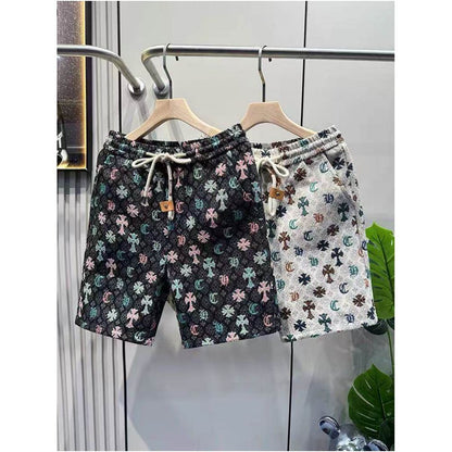 2025 Trendy Straight Leg Men s Shorts Elastic Waist Five Point Printed Casual Pants Beach Pants European Style Mid Length Pants Youth Style image 3