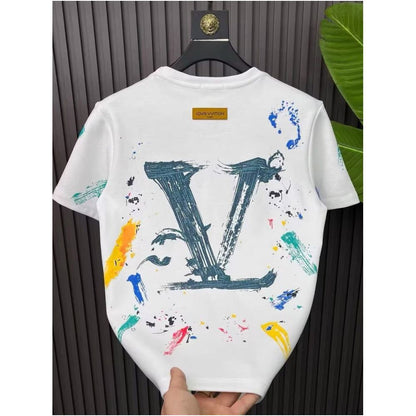 New summer design stylish and versatile letter print short sleeved T shirt for men pure cotton trendy brand short sleeved top image 1