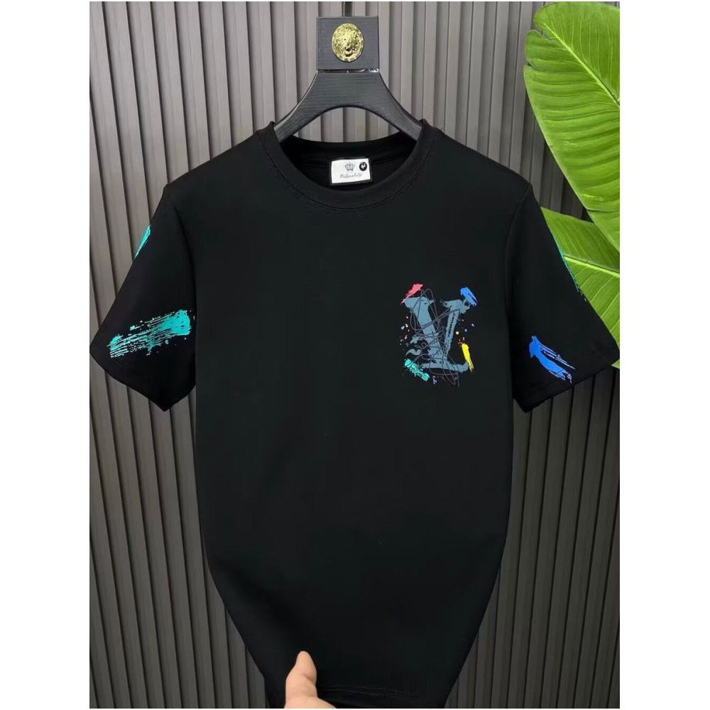 New summer design stylish and versatile letter print short sleeved T shirt for men pure cotton trendy brand short sleeved top image 2