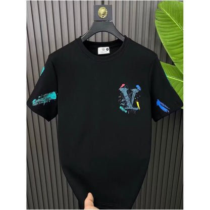 New summer design stylish and versatile letter print short sleeved T shirt for men pure cotton trendy brand short sleeved top image 2