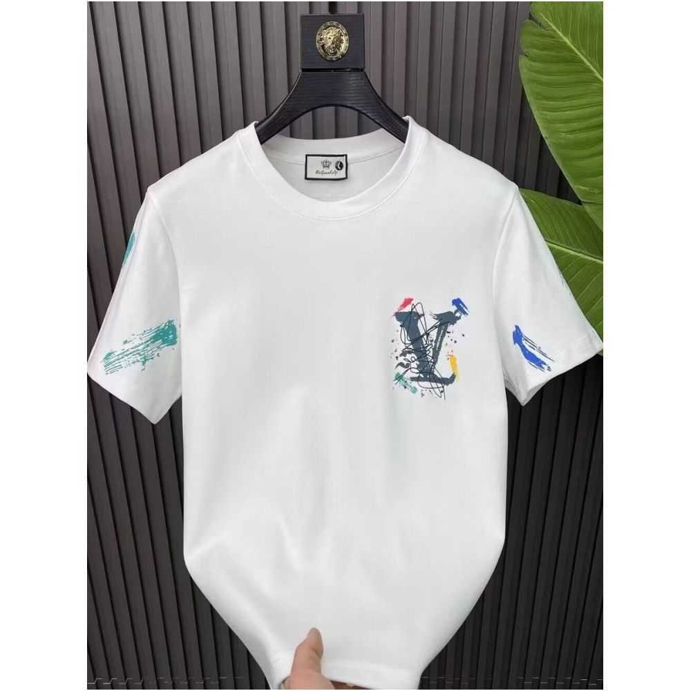 New summer design stylish and versatile letter print short sleeved T shirt for men pure cotton trendy brand short sleeved top image 3