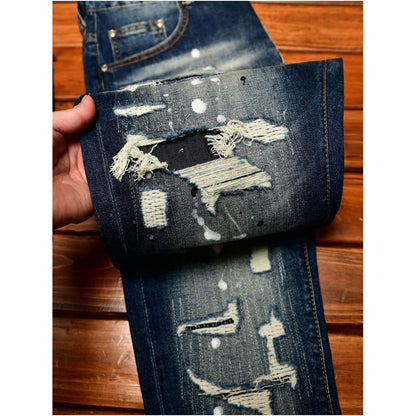 High end men s slim fit skinny jeans with ripped patched and distressed details Korean style trendy stretchy fashion trousers image 1