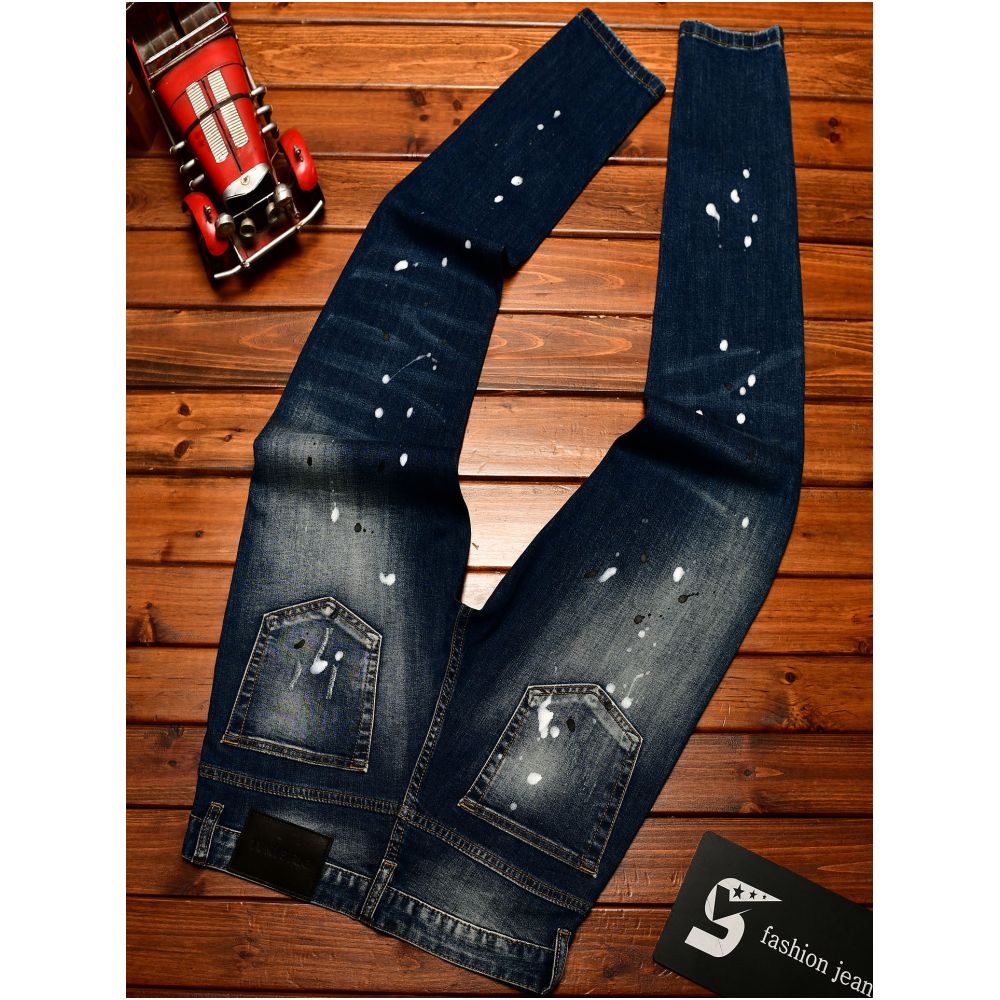 High end men s slim fit skinny jeans with ripped patched and distressed details Korean style trendy stretchy fashion trousers image 4