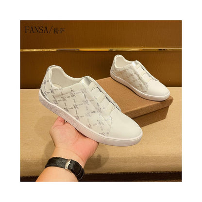 Men's Premium White Leather Casual Sneakers with Bee Design