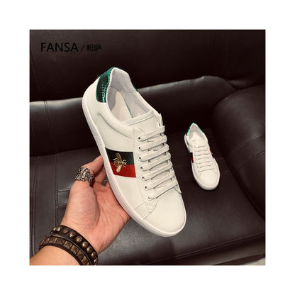 Men's Premium White Leather Casual Sneakers with Bee Design