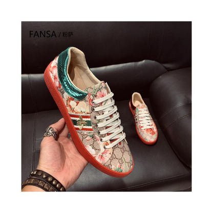 Men's Premium White Leather Casual Sneakers with Bee Design