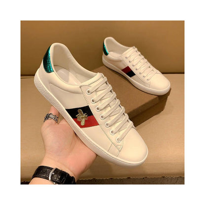 Misida embroidered genuine leather bee white sneakers unisex couple style top layer soft cowhide versatile casual sneakers image 0