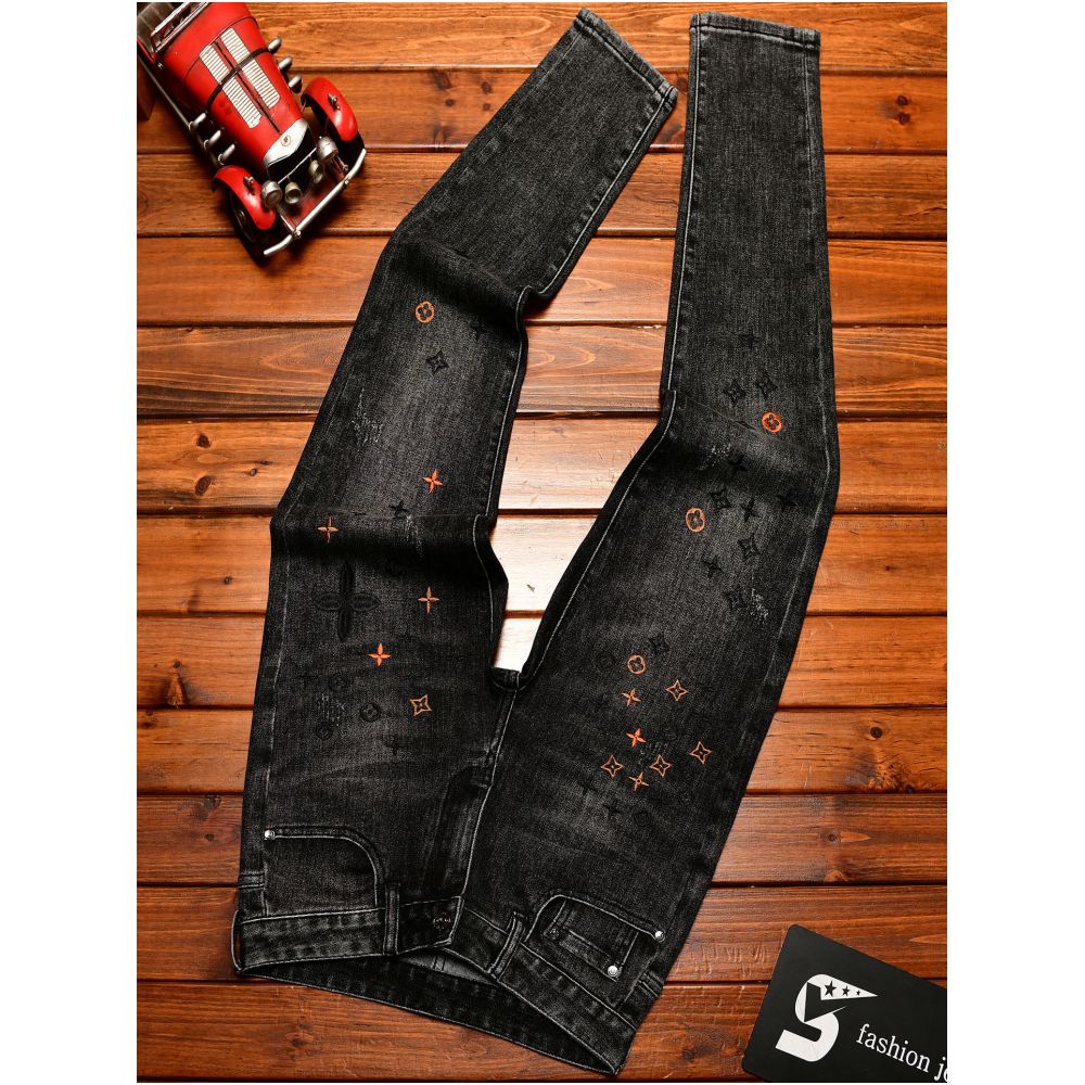 European style embroidered floral men s slim fit skinny jeans 2026 new spring summer style stretchy trendy Korean style trousers image 3