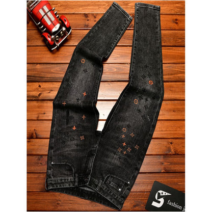 European style embroidered floral men s slim fit skinny jeans 2026 new spring summer style stretchy trendy Korean style trousers image 3