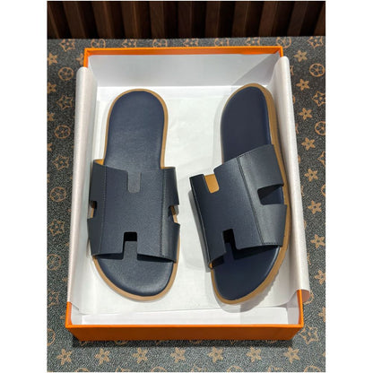Genuine Leather H Style Slippers for Men Suitable for Outdoor Wear Flat Slippers 2026 Summer European Style Men s Beach Casual Sandals image 3