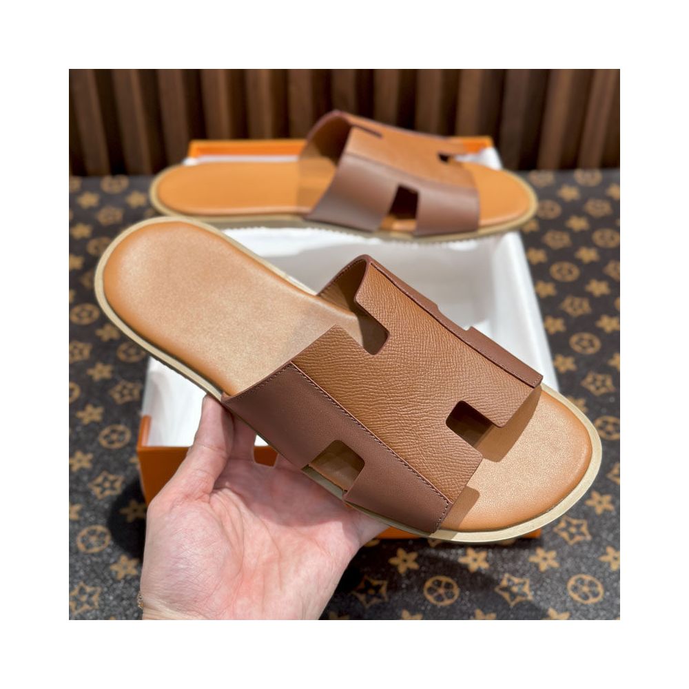 Men's Genuine Leather Slide Sandals – Comfortable Casual Summer Slippers
