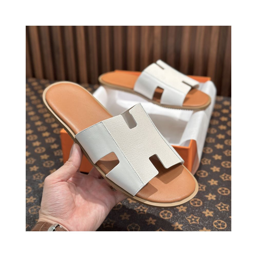 Men's Genuine Leather Slide Sandals – Comfortable Casual Summer Slippers