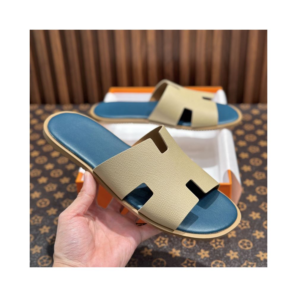 Men's Genuine Leather Slide Sandals – Comfortable Casual Summer Slippers