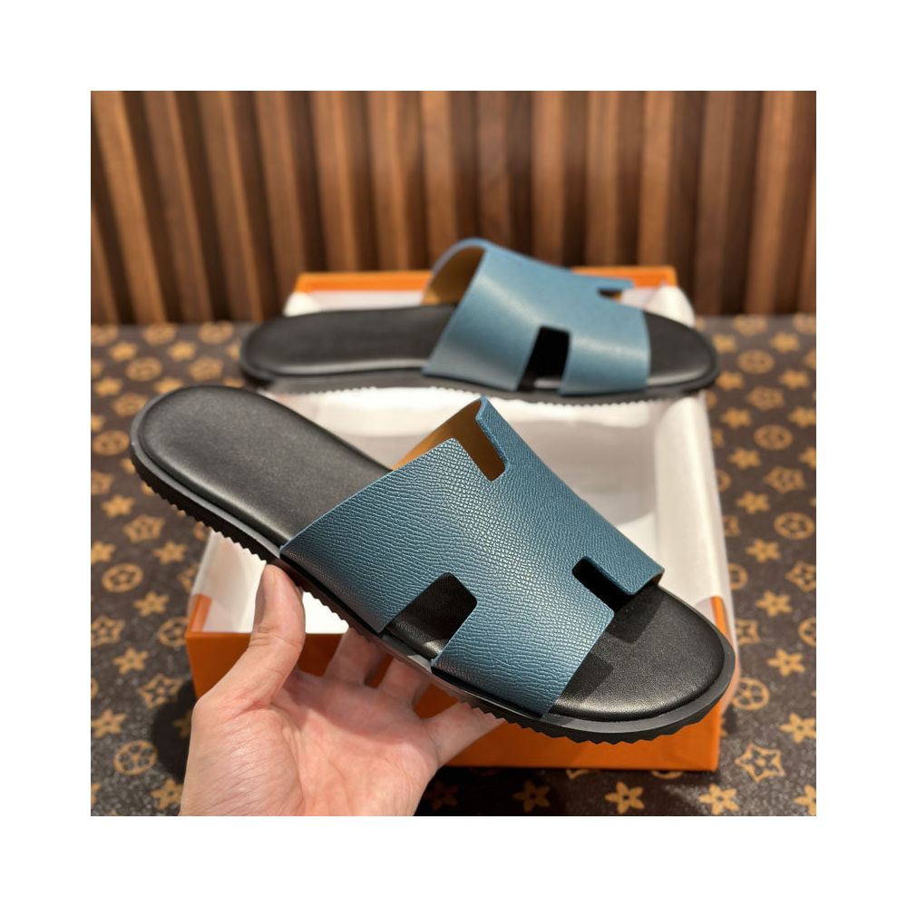 Men's Genuine Leather Slide Sandals – Comfortable Casual Summer Slippers