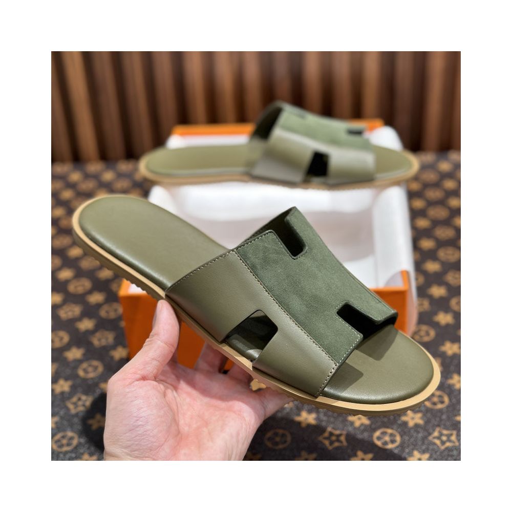 Men's Genuine Leather Slide Sandals – Comfortable Casual Summer Slippers