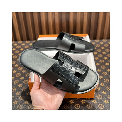 Men's Genuine Leather Slide Sandals – Comfortable Casual Summer Slippers