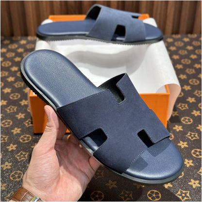 Men's Genuine Leather Slide Sandals – Comfortable Casual Summer Slippers