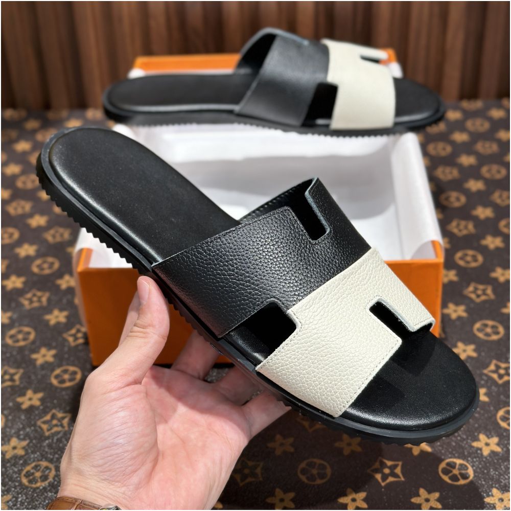 Men's Genuine Leather Slide Sandals – Comfortable Casual Summer Slippers