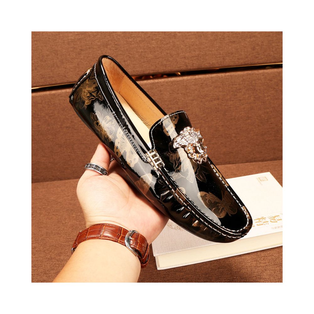 New British style breathable patent leather loafers for men genuine leather soft sole slip on shiny leather casual shoes trendy shoes image 1
