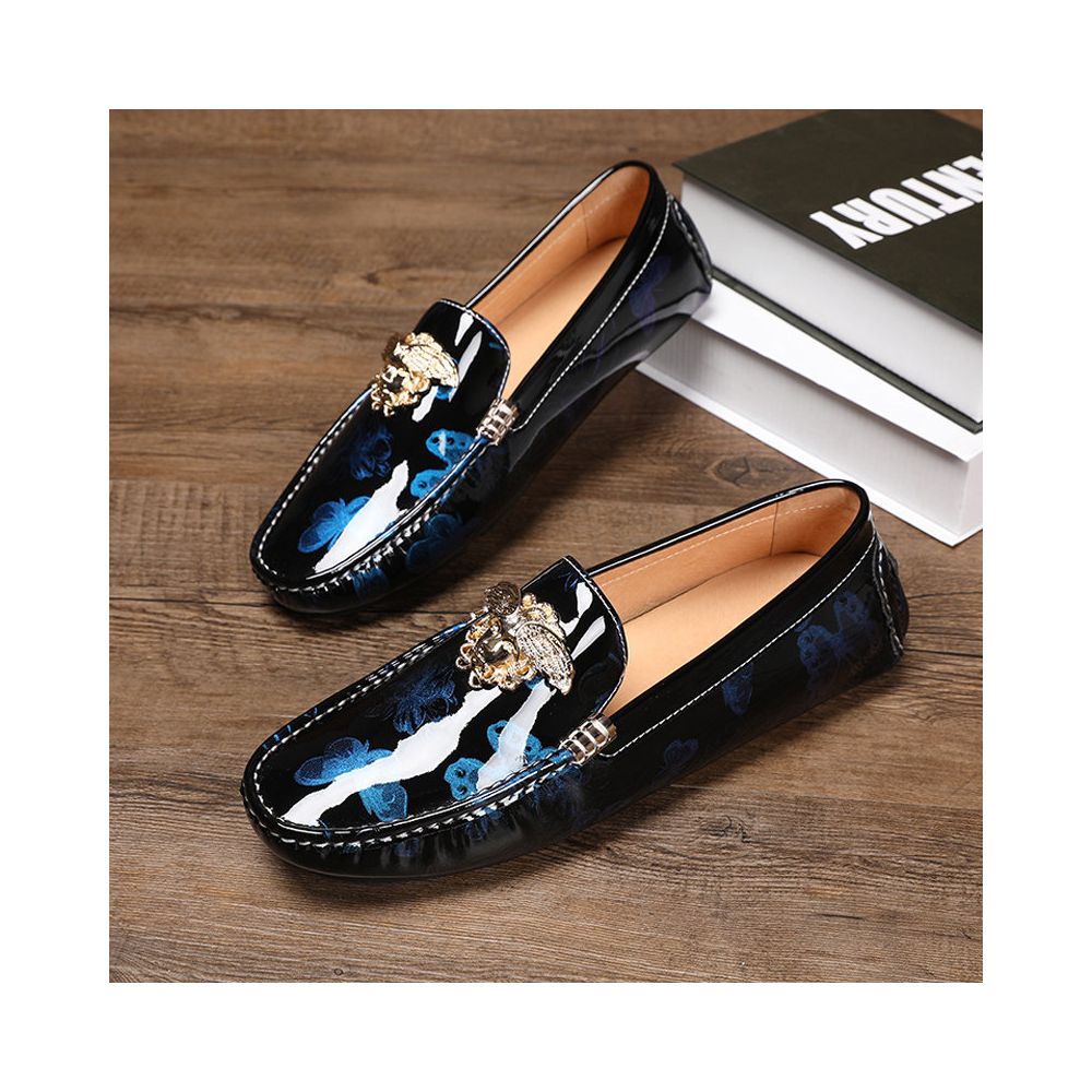 New British style breathable patent leather loafers for men genuine leather soft sole slip on shiny leather casual shoes trendy shoes image 2