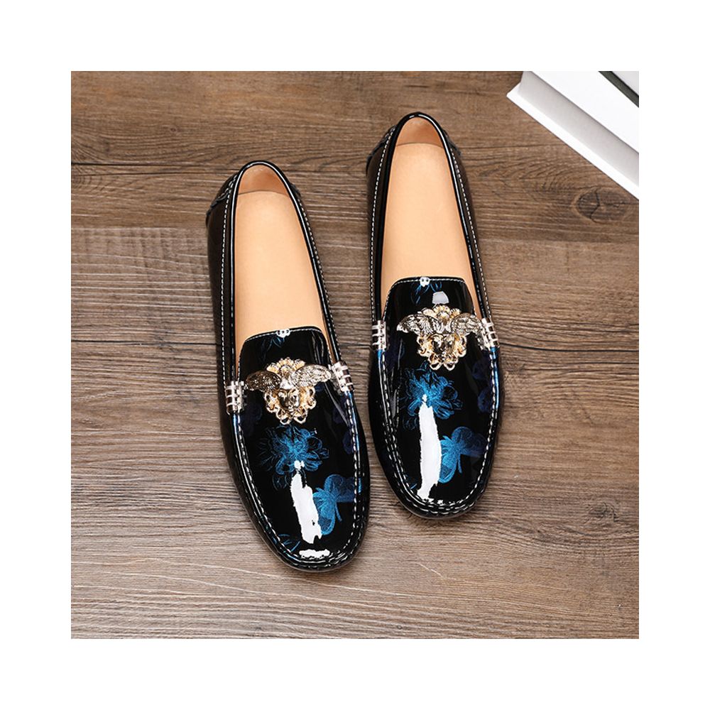 New British style breathable patent leather loafers for men genuine leather soft sole slip on shiny leather casual shoes trendy shoes image 3