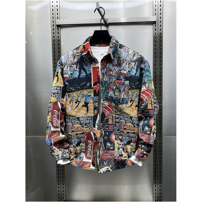 American retro jacquard painted collar shirt jacket new autumn style men s trendy youth cool casual jacket image 1