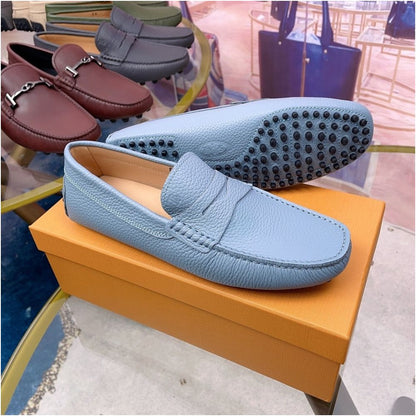 Italian high end light luxury new imported genuine leather men s loafers with lychee pattern perfect for driving and comfortable slip on style image 0