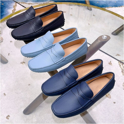 Italian high end light luxury new imported genuine leather men s loafers with lychee pattern perfect for driving and comfortable slip on style image 1
