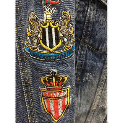 Autumn Embroidered Denim Jacket for Men Trendy Stylish Youthful Street Style Hong Kong Style Slim Fit Badge Ripped Denim Jacket image 4