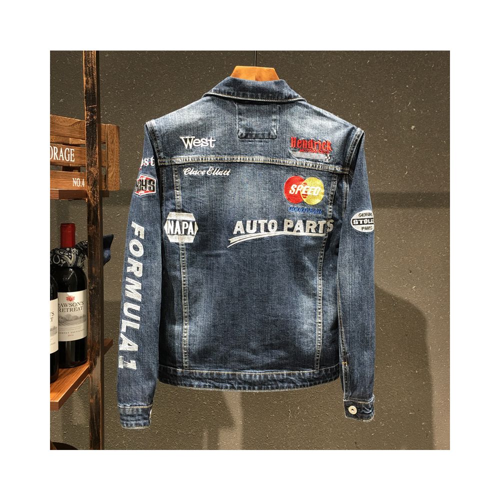 Men's Embroidered Denim Jacket – Vintage Streetwear Trucker Jacket