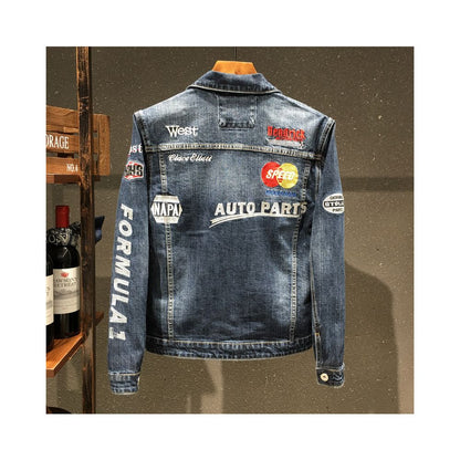 Men's Embroidered Denim Jacket – Vintage Streetwear Trucker Jacket