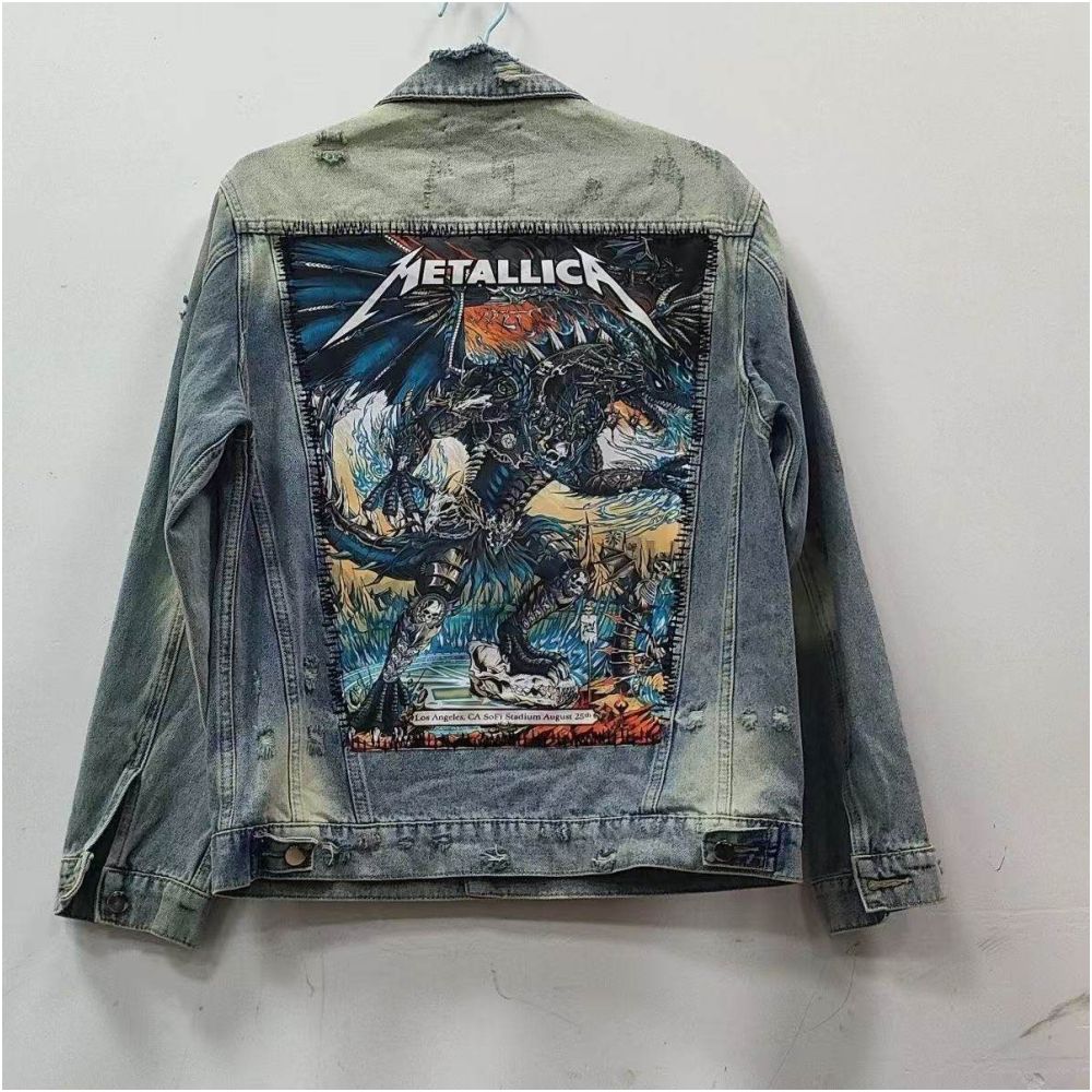 2025 American Retro Washed Embroidered Top Spring Autumn High Street Heavy Duty Backless Blue Dragon Washed Denim Jacket for Men image 0