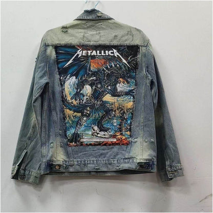 2025 American Retro Washed Embroidered Top Spring Autumn High Street Heavy Duty Backless Blue Dragon Washed Denim Jacket for Men image 0