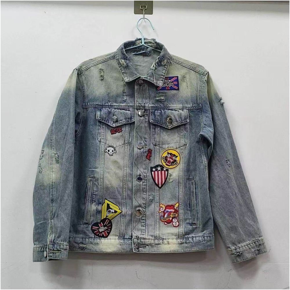 2025 American Retro Washed Embroidered Top Spring Autumn High Street Heavy Duty Backless Blue Dragon Washed Denim Jacket for Men image 3